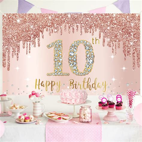 Happy 10th Birthday Banner Backdrop Decorations for Girls, Rose Gold 10 ...