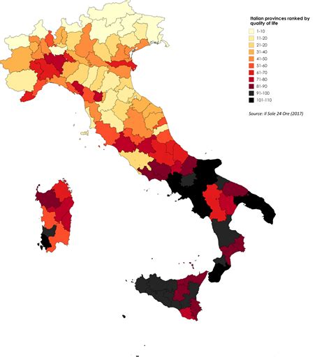 Italian provinces ranked by quality of life : r/europe