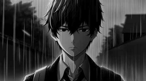 HD Anime Monochrome Man in Rain Wallpaper, HD Artist 4K Wallpapers ...