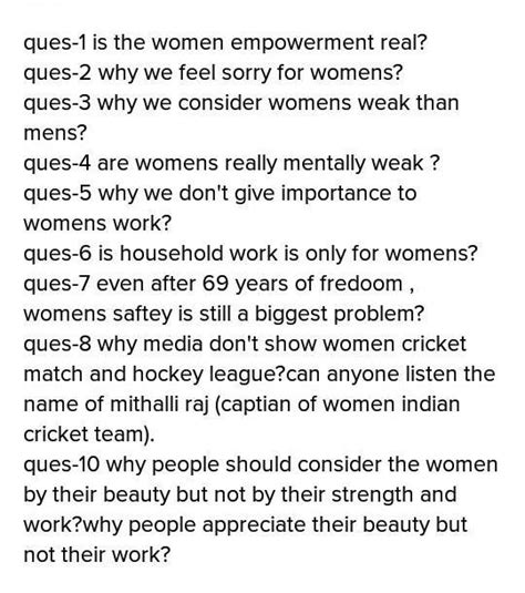 Give me some question of women empowerment - Brainly.in