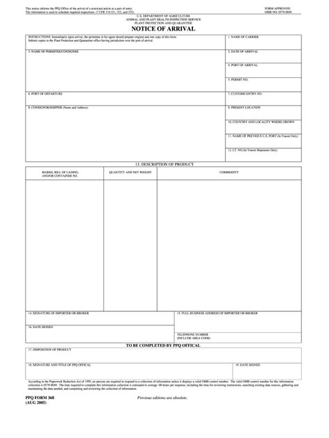 2005 USDA PPQ Form 368 - Blank Fillable Template | Fill Out, Print ...