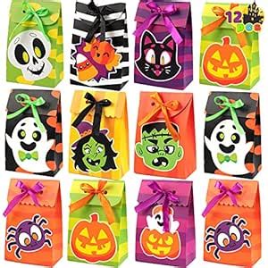JOYIN Halloween Candy Bags Treat Boxes-12 Pieces Halloween Paper Bags ...