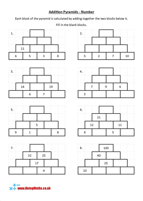 Math Addition Pyramids Grade 7 的图像结果