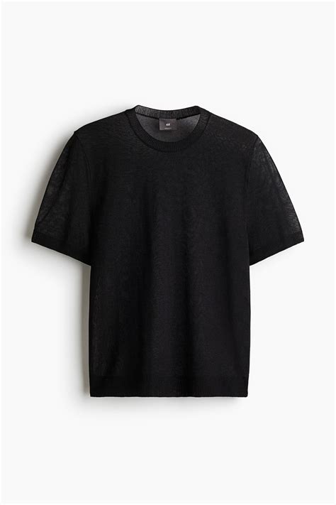 Regular Fit Knitted T-shirt - Black - Men | H&M IN