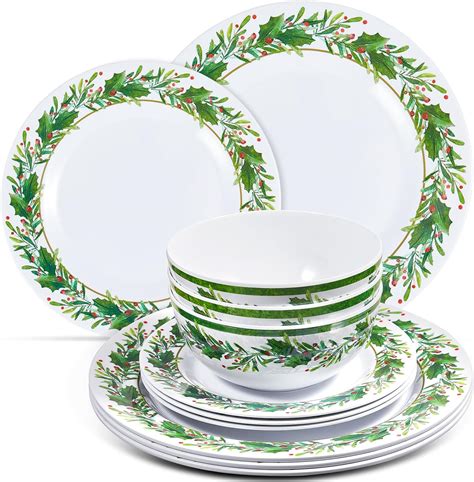 Amazon.com | Ziliny 30 Pcs Christmas Melamine Dinnerware Set, 10 Pcs 11 ...