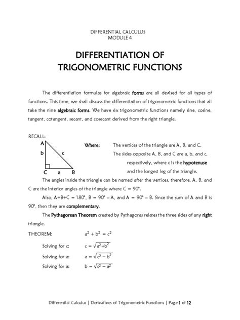 Module 4 - Derivatives of Trig Functions | PDF | Trigonometric Functions | Sine