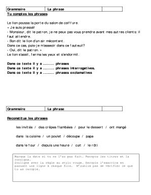 Fillable Online pmev Grammaire La phrase Tu comptes les phrases Le lion ...