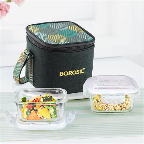 Borosil Borosil Foodluck Olive Glass Lunchbox, Square x 2 (Tall)