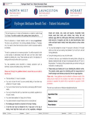 Fillable Online Hydrogen Breath Test - Patient Information Sheet Fax ...