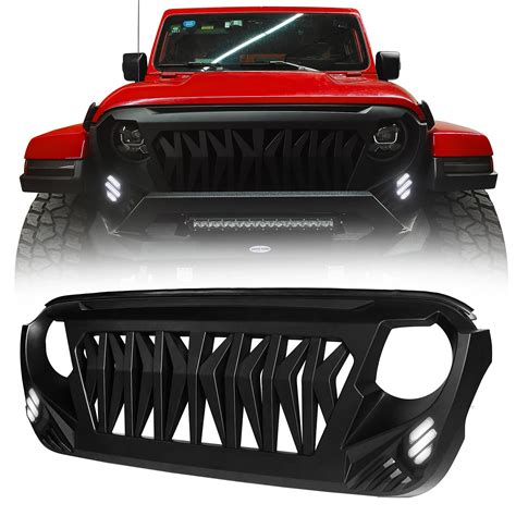 Buy Hooke Road JL/JT Front Grille Shark Grill w/White Lights DRL for ...