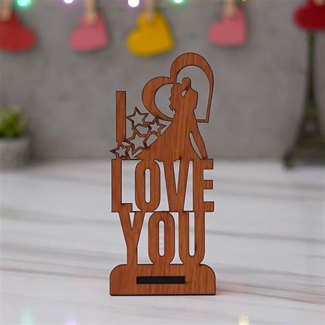 eCraftIndia Brown Wooden Romantic Kissing Couple with I Love You ...