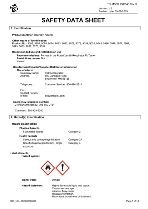 Safety Data Sheet Isopropyl Alcohol 70 at Rickey Park blog