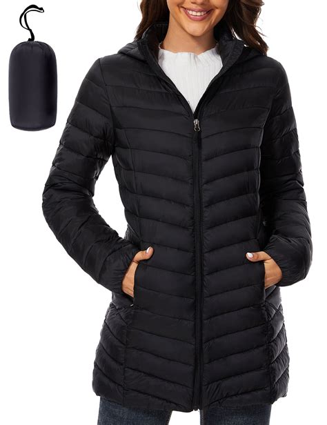 Women's Hooded Puffer Jacket, Warm, Lightweight, Packable with Quilted ...