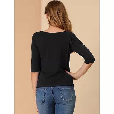 2 Packs Women's Elbow Sleeves Boat Neck Slim Fit Classic Tees