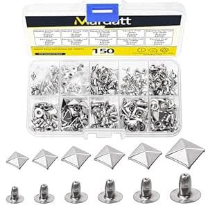 Mardatt 150Pcs 6 Sizes Silver Spike Rivet Pyramid Rapid Rivet Studs ...