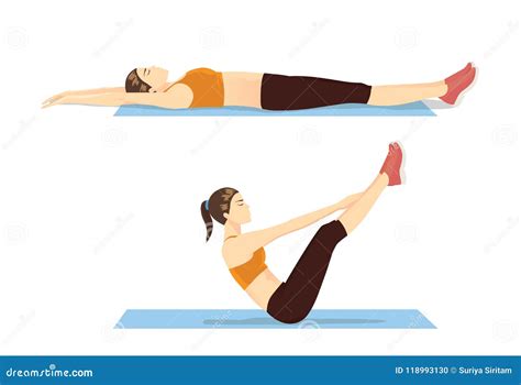 Woman Showing Step of Abdominal Workout with V-ups Exercise. Stock ...