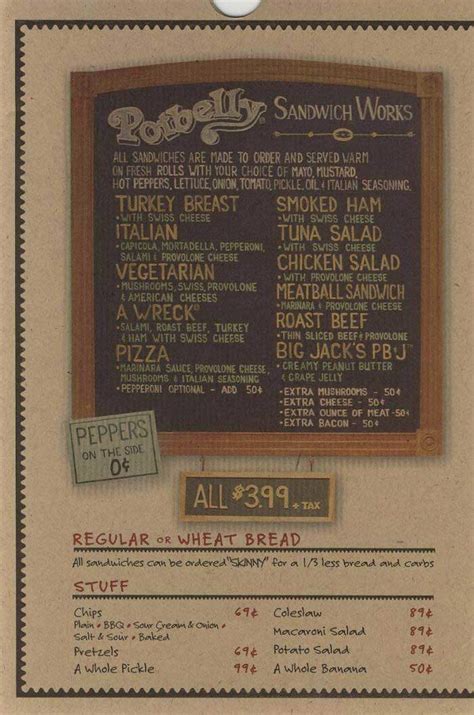 Portland Potbelly Printable Menu