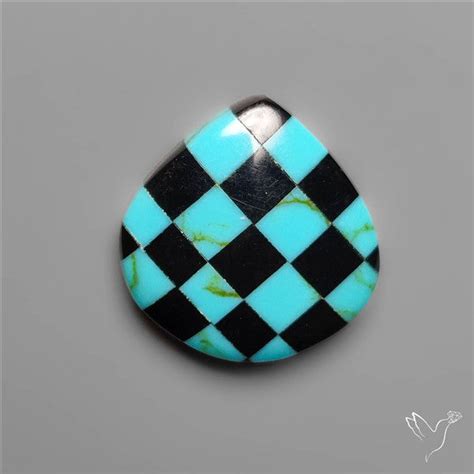 Turquoise | Kingman Turquoise Checker Inlay Black Onyx (14X14X3 mm ...