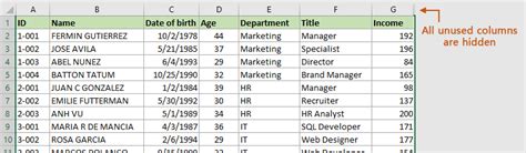 Image result for Excel Hide Table Columns