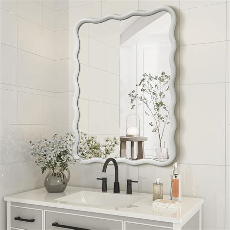 Amazon.com: Dorlicecass White Wavy Solid Wood Squiggly Mirror - Modern Vanity Mirror Wall Decor ...