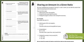 👉 Sharing in a Ratio Worksheet (teacher made) - Twinkl