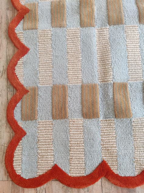 Tufted Wool Area Rug 6x9 | Scalloped Edge Modern Rug | Handmade Wool ...