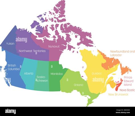 Map of Canada divided into 10 provinces and 3 territories. Administrative regions of Canada ...