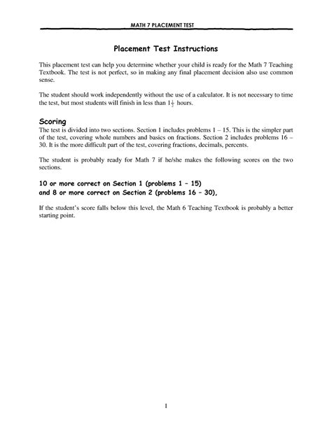 Image result for Math Placement Test Sample