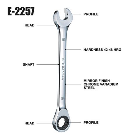 Eastman Ratchet Spanner, Straight, Mirror Finish Kit, E-2257