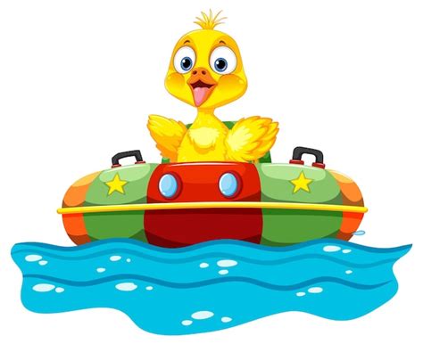 Fröhliches Entenkind auf einem farbenfrohen Boot | Kostenlose Vektor