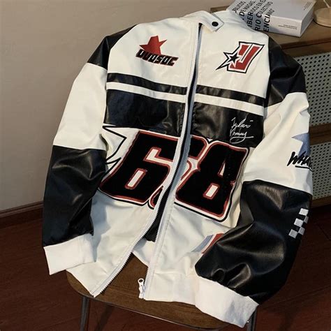 Vintage Racing Jacket Motorsports White and Black... | Depop