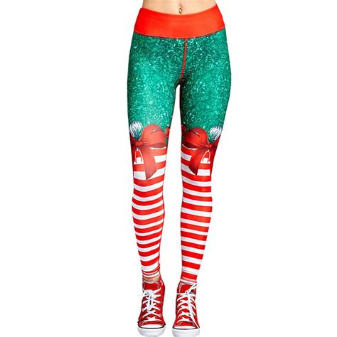 Women Christmas Leggings Striped Printed Fitness Leggins Sportwear ...