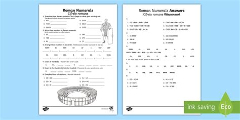 Roman Numerals Worksheet / Worksheet English/Romanian - Roman Numerals
