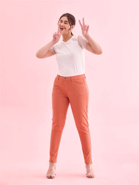 Orange Cotton Polyester Super Stretch Jeggings – Go Colors India