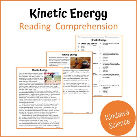 Kinetic Energy Reading Comprehension Passage and Questions | Printable ...