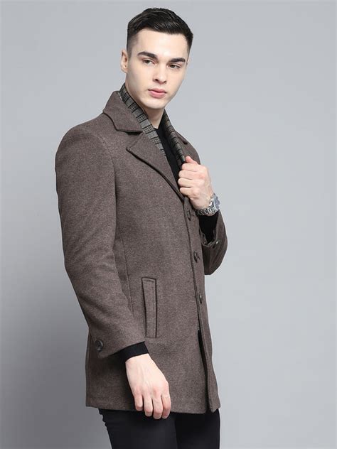 Buy Men Brown Solid Notch Lapel Collar Full Sleeve Coat Online in India ...