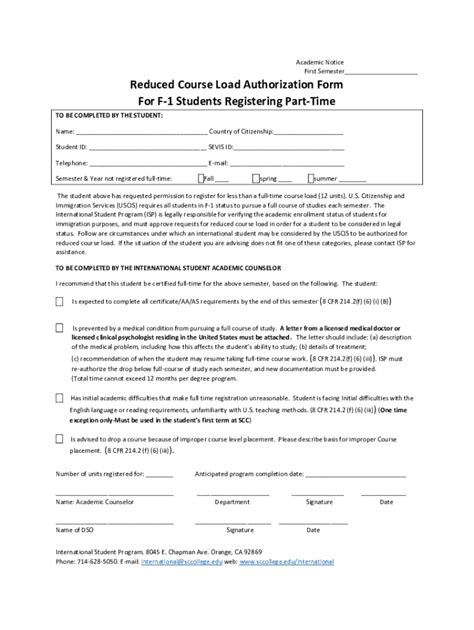 Image result for USC Reduced Course Load Form