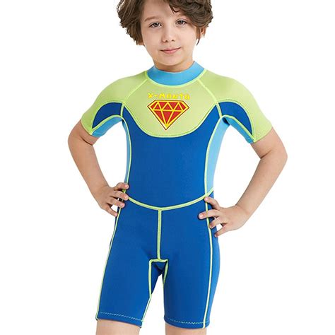 Superhero Green & Blue 2.5mm Neoprene Knee Length Kids Swimsuit, Half ...