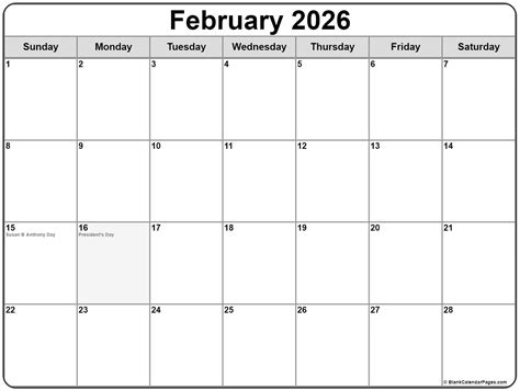 Feb 2026 Calendar With Holidays - My Printable Template