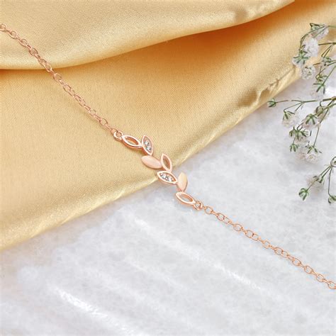 Nature's Embrace Leaf Rose Gold-Plated 925 Sterling Silver Bracelet – Zavya