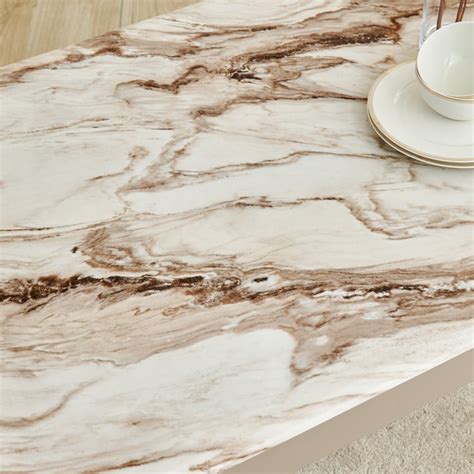 Buy Glam Faux Marble Top 4-Seater Dining Table - Beige from Home Centre ...