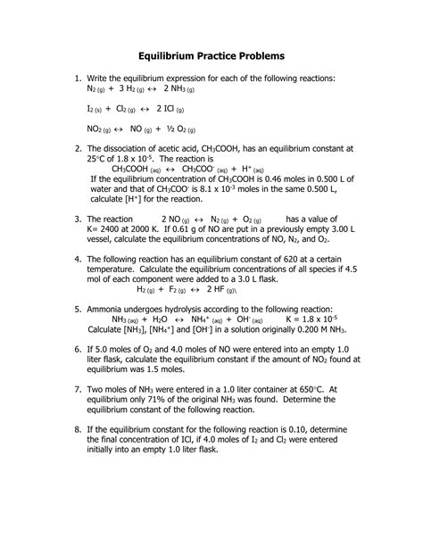 Image result for Equilibrium Problems Chemistry