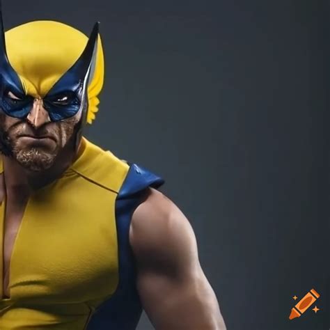 Close up of a side view of the yellow and blue wolverine costume on Craiyon