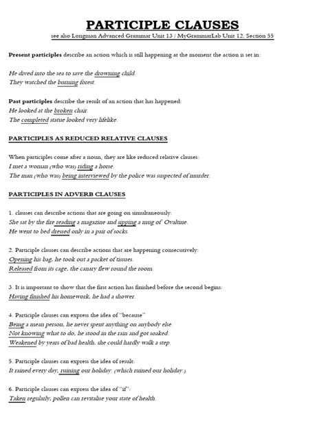 Image result for Participle Clauses Exercises