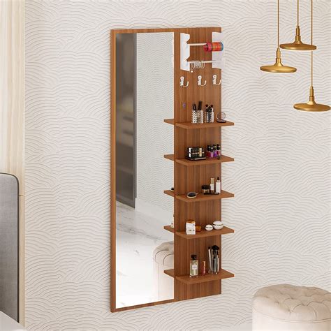 Freddie Engineered Wood Wall Mount Dressing Table Mirror with Shelves ...