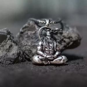 ruby collection Hanumanji With Gada Silver Pendant Chain Stainless ...