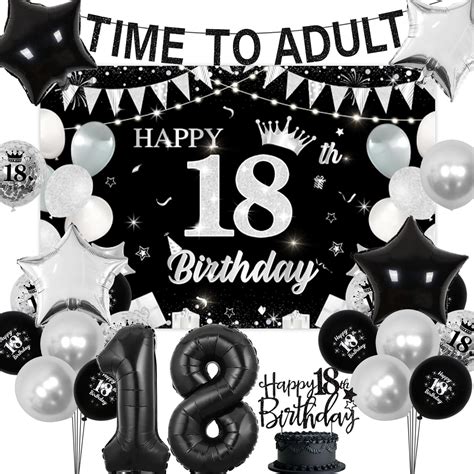 Amazon.com: 18th Birthday Decorations Black and Silver Time to Adult 18 ...