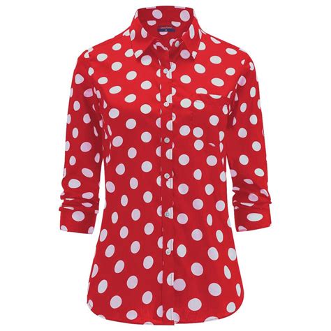 Dioufond Polka Dot Shirts for Women Turn Down Collar Long Sleeve Dot ...