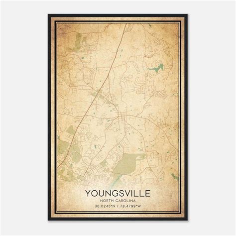 Vintage Youngsville North Carolina Map Poster, Youngsville NC City Road ...