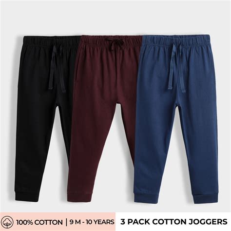 3 Pcs Cotton Joggers | Black, Wine, Blue – orangesugar